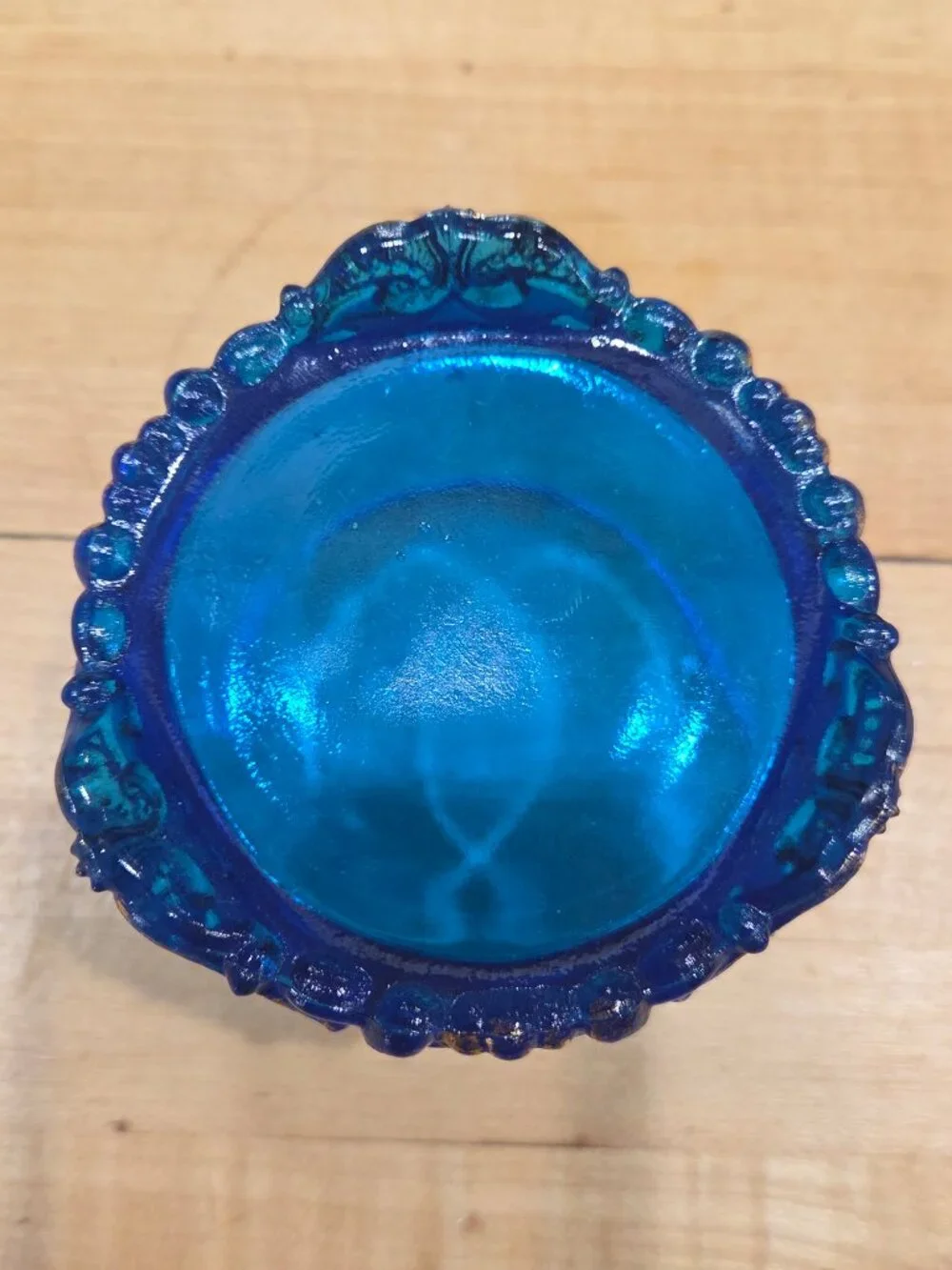 Vintage L G Wright Blue Glass Jeweled Heart Toothpick Holder Cup